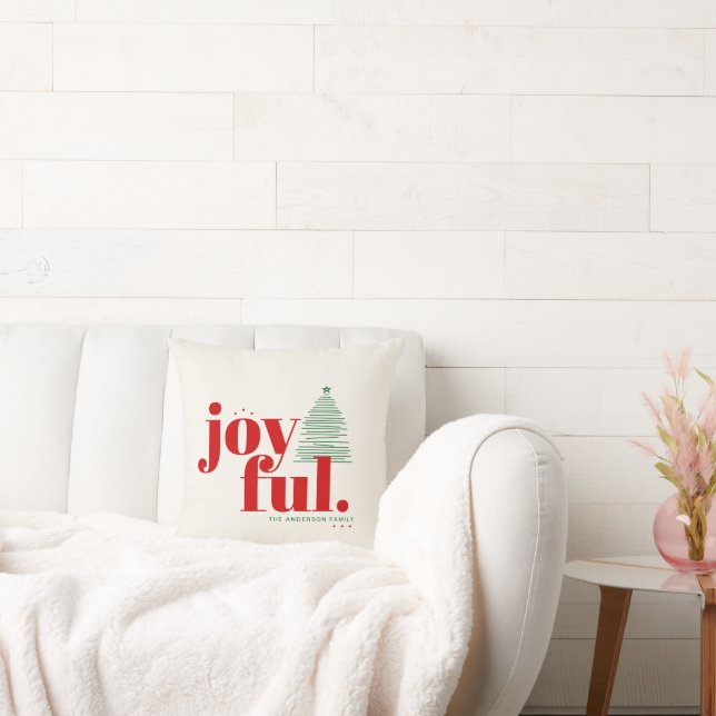 Moderne rode vrolijke typografie kerstboom kussen (Bank)