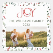 Moderne Rode Vrolijke Typografie Waterverf Kerstmi Vierkante Sticker (Voorkant)