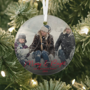 Moderne rode vrolijkheid & heldere kalligrafie fam glas ornament