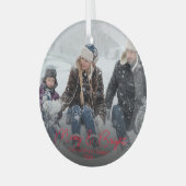 Moderne rode vrolijkheid & heldere kalligrafie fam glas ornament (Voorkant links)