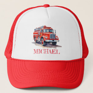 Moderne Rode Vuurwagen Gepersonaliseerde Naam Truc Trucker Pet