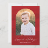 Moderne rode Waterverf boog foto Feestdagenkaart (Voorkant)