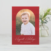 Moderne rode Waterverf boog foto Feestdagenkaart (Staand voorkant)