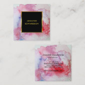 Moderne rode waterverf met gouden zwarte lijst vierkante visitekaartje (Voorkant / Achterkant)