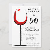Moderne rode wijn 50e verjaardag verrassingsfeest kaart (Voorkant)