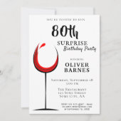 Moderne Rode Wijn 80e verjaardag Verrassingsfeest Kaart (Voorkant)