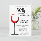 Moderne Rode Wijn 80e verjaardag Verrassingsfeest Kaart (Staand voorkant)