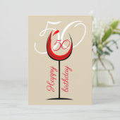 Moderne Rode Wijn Glas 50ste Verjaardag Kaart (Staand voorkant)