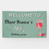Moderne rode wijn glas 70ste verjaardag feest bann spandoek (Horizontaal)