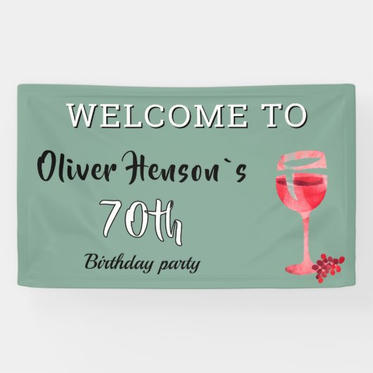 Moderne Rode Wijn Glas 70ste Verjaardag Party Bann Spandoek (Horizontaal)