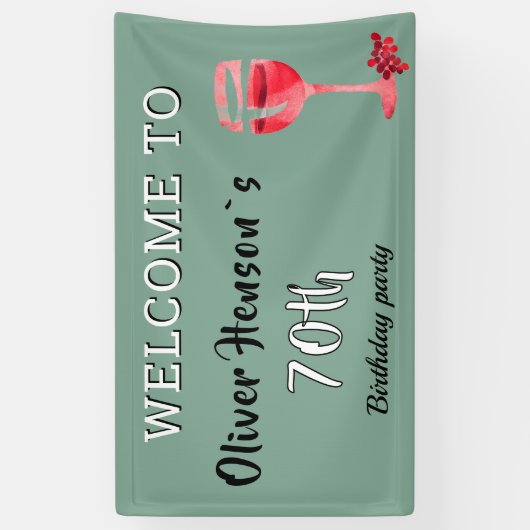 Moderne Rode Wijn Glas 70ste Verjaardag Party Bann Spandoek (Verticaal)