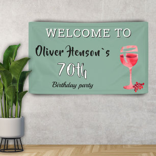 Moderne rode wijn glas 70ste verjaardag party bann spandoek