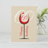 Moderne Rode Wijn Glas Script 60ste Verjaardag Kaart (Staand voorkant)