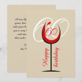 Moderne Rode Wijn Glas Script 60ste Verjaardag Kaart