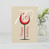 Moderne Rode Wijn Glas Script 70ste Verjaardag Kaart (Staand voorkant)