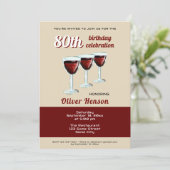 Moderne rode wijn Glass 80e verjaardag Kaart (Staand voorkant)