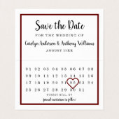 Moderne rode wijnkalender sla de datumkaart op visitekaartje (Binnenkant ongevouwen)