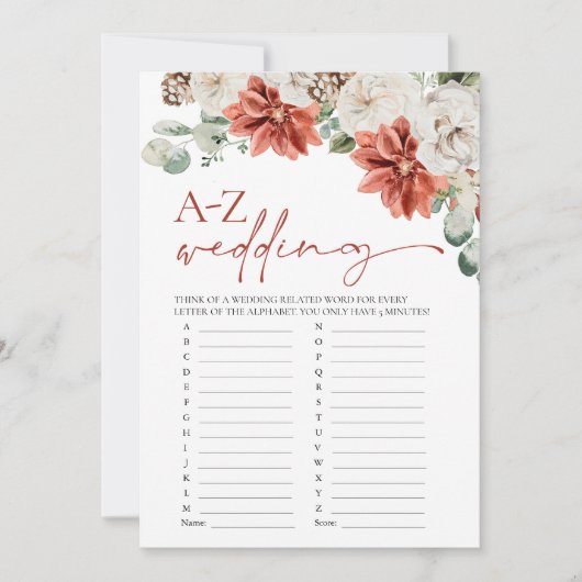 Moderne Rode Winter Bruiloft A-Z Vrijgezellenfeest Kaart (Voorkant)