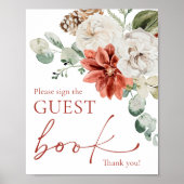 Moderne Rode Winter Kerstmis Gastenboek teken Poster (Voorkant)