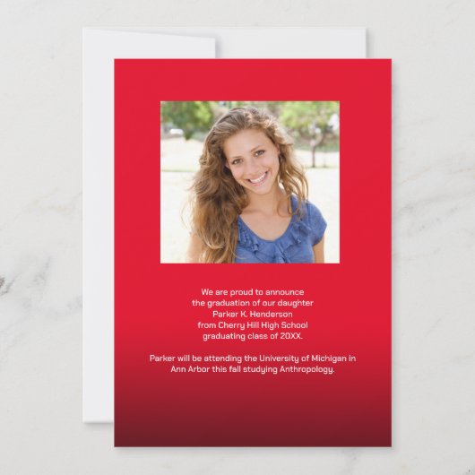 Moderne Rode Witte 2 Foto Afstudeer Uitnodiging (Achterkant)