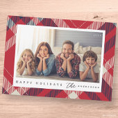 Moderne Rode Witte Blauwe Geruite Kerst Familie Fo Feestdagenkaart