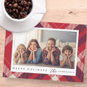 Moderne Rode Witte Blauwe Plaid Kerstmis Familie F Feestdagenkaart