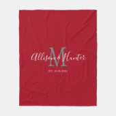 Moderne Rode Witte Manusparen Monogramme Naam Fleece Deken (Voorkant)