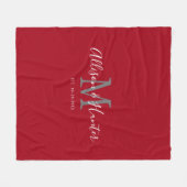 Moderne Rode Witte Manusparen Monogramme Naam Fleece Deken (Voorkant (Horizontaal))