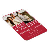 Moderne Rode & Witte Save the Date 2 Foto Bruiloft Magneet (Rechterzijde)