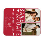 Moderne Rode & Witte Save the Date 2 Foto Bruiloft Magneet (Horizontaal)