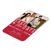 Moderne Rode & Witte Save the Date 2 Foto Bruiloft Magneet (Linkerzijde)