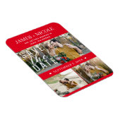 Moderne Rode & Witte Save the Date Huwelijk 3 Foto Magneet (Rechterzijde)