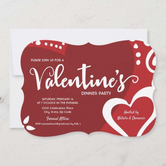 Moderne rode witte Valentijn Binnenpartijuitnodigi Kaart (Voorkant)