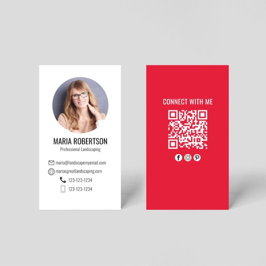 Moderne rode zakelijke foto QR-code Visitekaartje