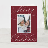 Moderne Rode Zalig Kerstfeest Elegant Script Foto Kaart (Voorkant)