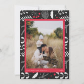 Moderne Rode Zwarte Folk Bloemen Foto Kerst Kaart (Voorkant)