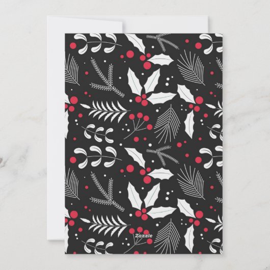 Moderne Rode Zwarte Folk Bloemen Foto Kerst Kaart (Achterkant)