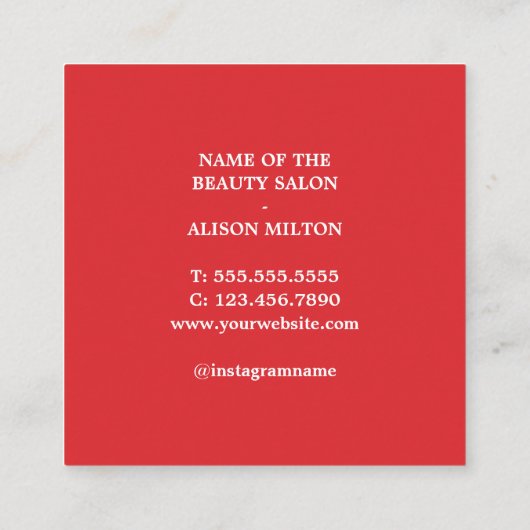 Moderne Rode Zwarte Schaar Haarstylist Vierkante Visitekaartje (Achterkant)