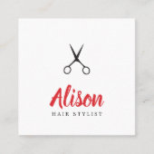 Moderne Rode Zwarte Schaar Haarstylist Vierkante Visitekaartje (Voorkant)