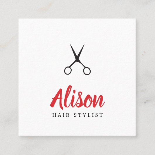 Moderne Rode Zwarte Schaar Haarstylist Vierkante Visitekaartje (Voorkant)