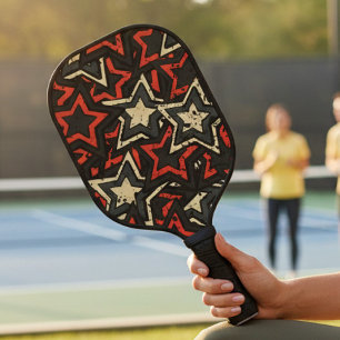 Moderne rode zwarte sterren - Cool Grunge Pattern Pickleball Paddle