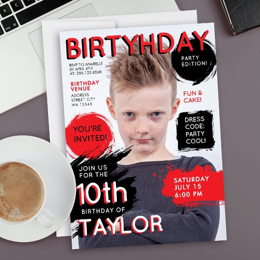 Moderne Rode Zwarte Tijdschrift Cover Modekrant  Kaart