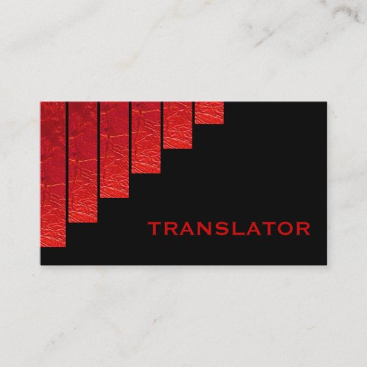 Moderne rode, zwarte verticale strepen vertaler visitekaartje (Voorkant)