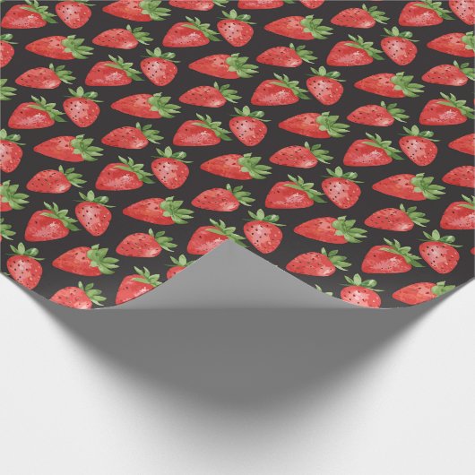 Moderne rode & zwarte Waterverf aardbei Cadeaupapier (Hoek)
