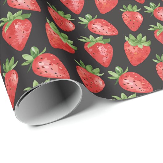 Moderne rode & zwarte Waterverf aardbei Cadeaupapier (Rol Hoek)