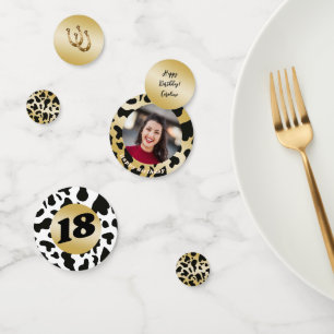 Moderne Rodeo Verjaardag Zwart Goud Koeienprint Fo Confetti