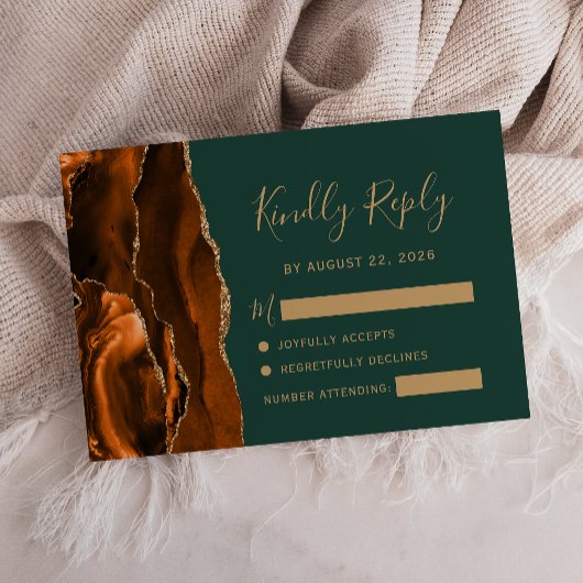 Moderne Roest Agaat Smaragd Groene Bruiloft RSVP Kaartje