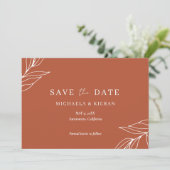 Moderne Roest Tropische Foto Bruiloft Save The Date (Staand voorkant)