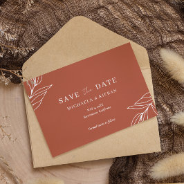 Moderne Roest Tropische Foto Bruiloft Save The Date