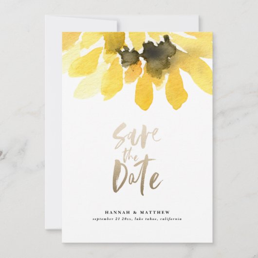 Moderne roestbloem, goudscript save the date (Voorkant)